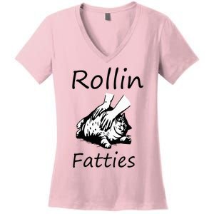 Rollin Fatties Funny Cat Meme Women's V-Neck T-Shirt