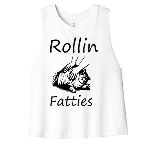 Rollin Fatties Funny Cat Meme Women's Racerback Cropped Tank