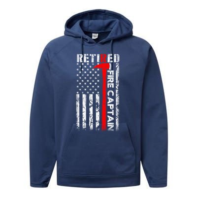 Retired Firefighter Fire Captain Retirement UAS flag Gifts Performance Fleece Hoodie