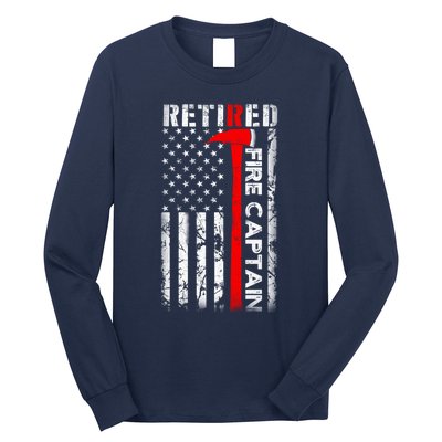 Retired Firefighter Fire Captain Retirement UAS flag Gifts Long Sleeve Shirt