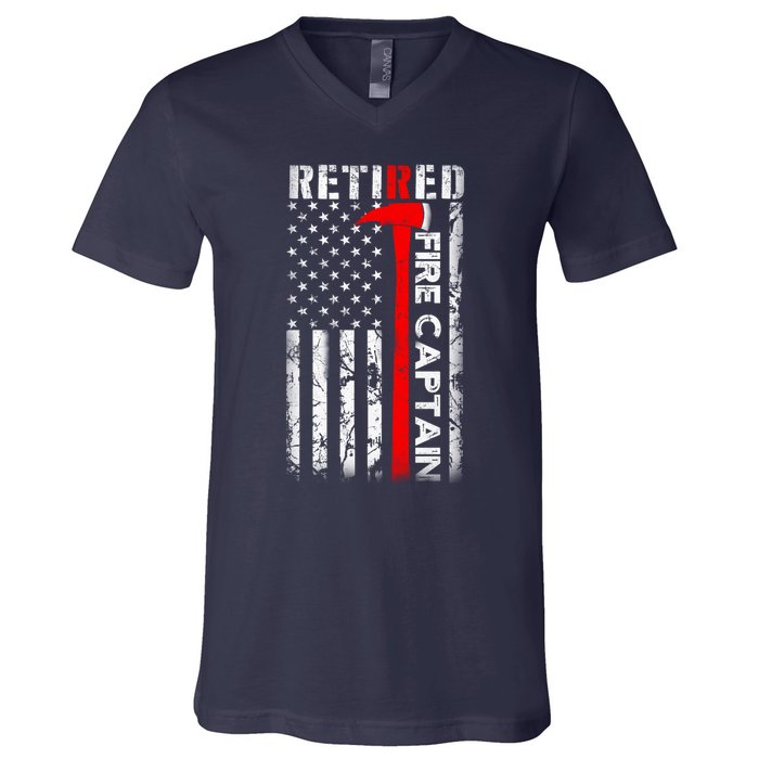 Retired Firefighter Fire Captain Retirement UAS flag Gifts V-Neck T-Shirt