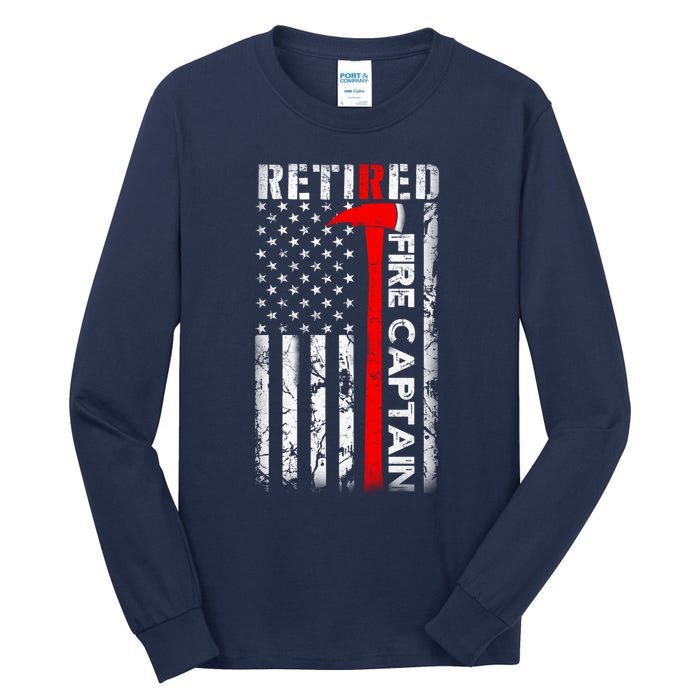 Retired Firefighter Fire Captain Retirement UAS flag Gifts Tall Long Sleeve T-Shirt