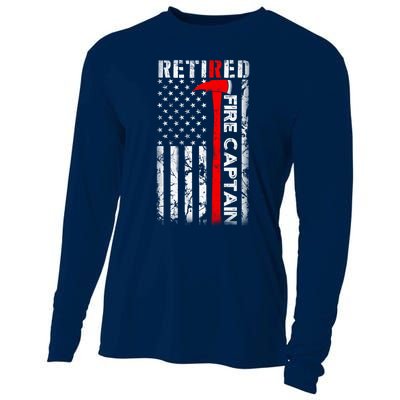 Retired Firefighter Fire Captain Retirement UAS flag Gifts Cooling Performance Long Sleeve Crew