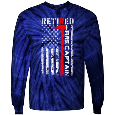 Retired Firefighter Fire Captain Retirement UAS flag Gifts Tie-Dye Long Sleeve Shirt