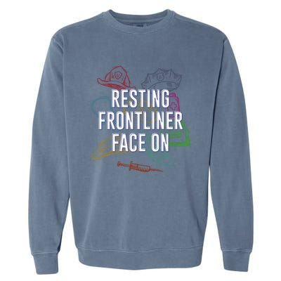 Resting Frontliner Face On Funny Medical Staff Humor Gift Garment-Dyed Sweatshirt