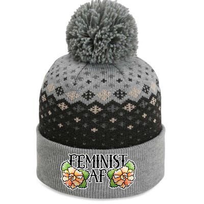 Retro Flower Feminist Af Cool Gift The Baniff Cuffed Pom Beanie