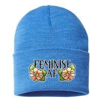 Retro Flower Feminist Af Cool Gift Sustainable Knit Beanie