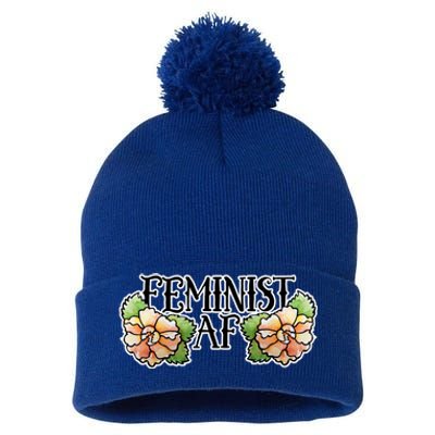 Retro Flower Feminist Af Cool Gift Pom Pom 12in Knit Beanie