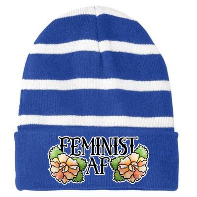 Retro Flower Feminist Af Cool Gift Striped Beanie with Solid Band