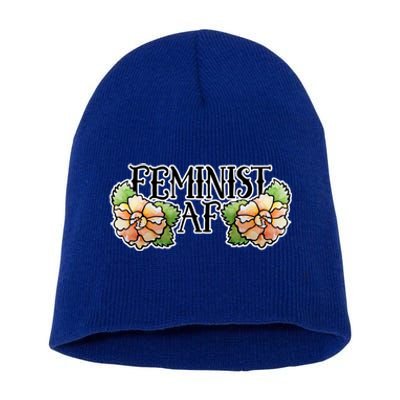 Retro Flower Feminist Af Cool Gift Short Acrylic Beanie