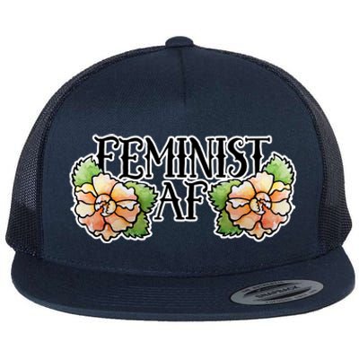 Retro Flower Feminist Af Cool Gift Flat Bill Trucker Hat