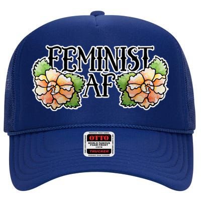 Retro Flower Feminist Af Cool Gift High Crown Mesh Back Trucker Hat