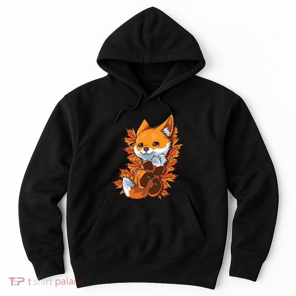 Red Forest Fox Baby Animal Autumn Fall Leaves Hoodie