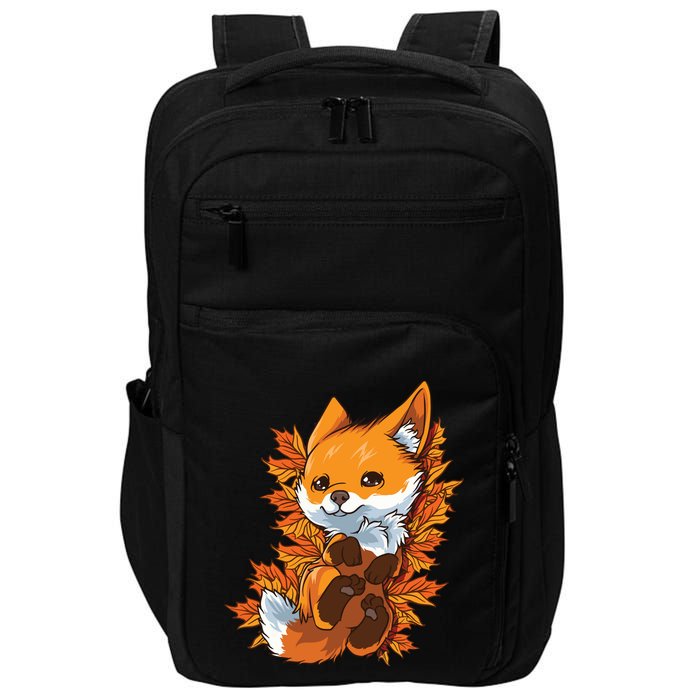 Red Forest Fox Baby Animal Autumn Fall Leaves Impact Tech Backpack