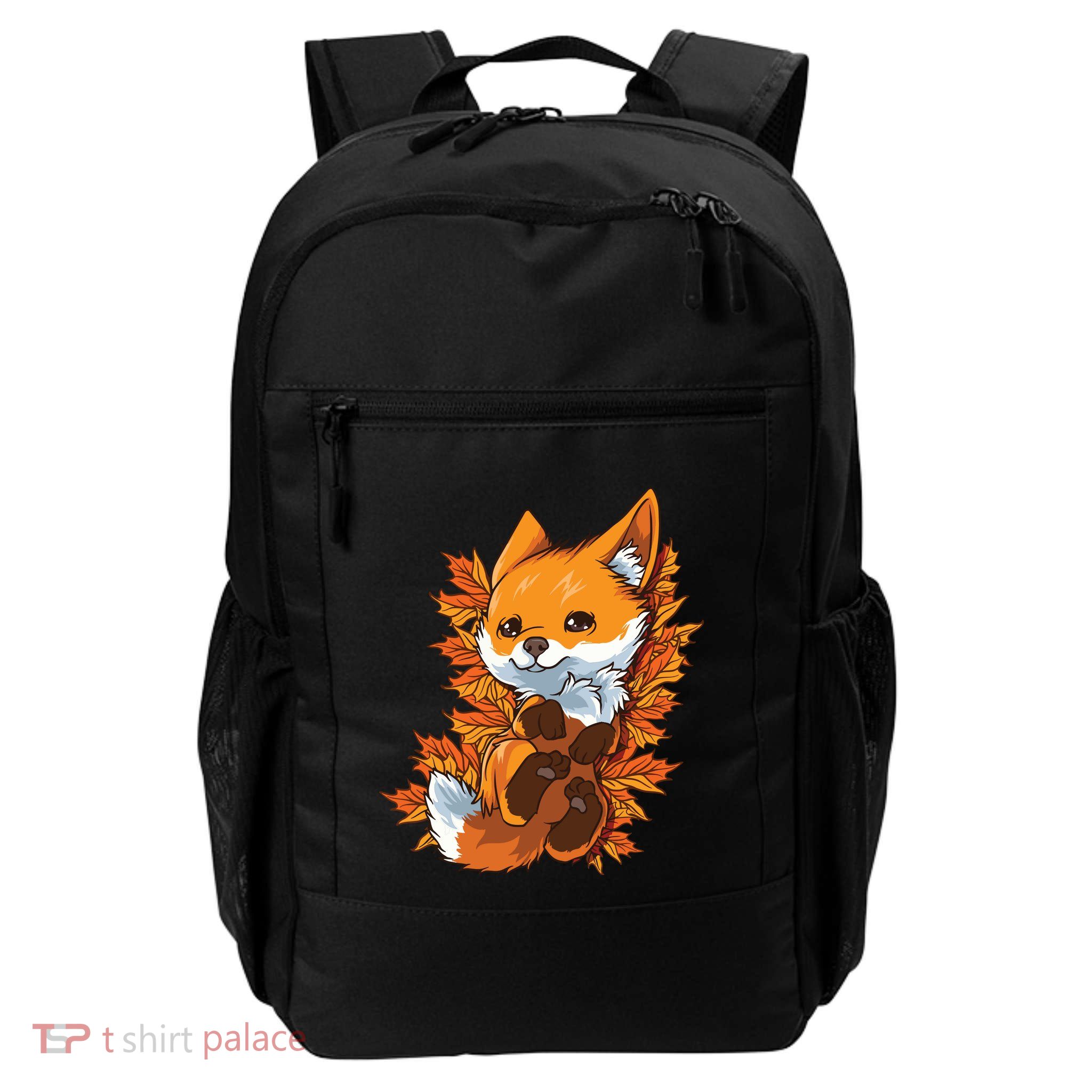 Red Forest Fox Baby Animal Autumn Fall Leaves Backpack