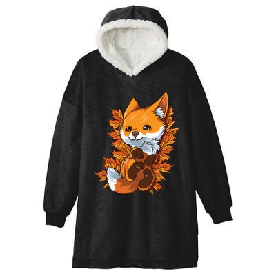 Red Forest Fox Baby Animal Autumn Fall Leaves Hooded Wearable Blanket