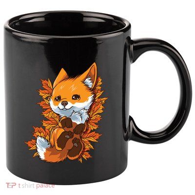 Red Forest Fox Baby Animal Autumn Fall Leaves 11oz C Handle Ceramic Mug