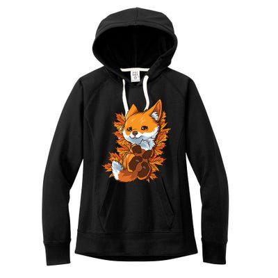 Red Forest Fox Baby Animal Autumn Fall Leaves Women's Fleece Hoodie