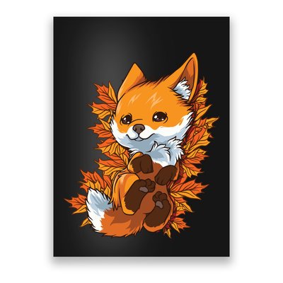 Red Forest Fox Baby Animal Autumn Fall Leaves Poster