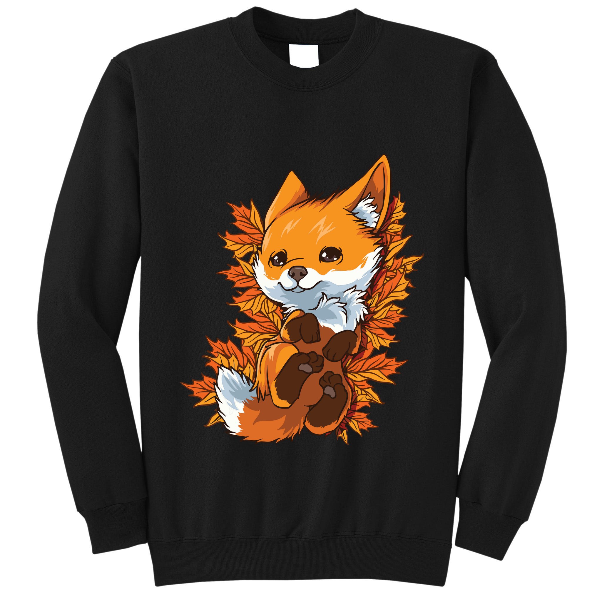 Red Forest Fox Baby Animal Autumn Fall Leaves Tall Sweatshirt