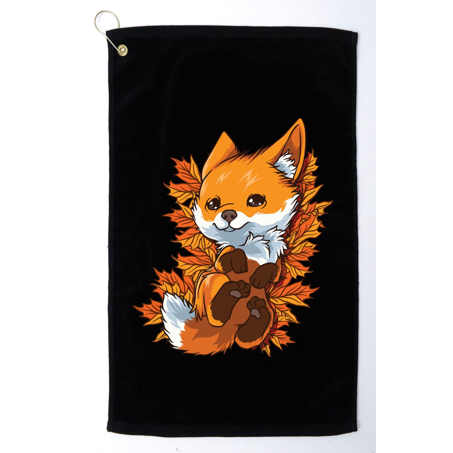 Red Forest Fox Baby Animal Autumn Fall Leaves Golf Towel