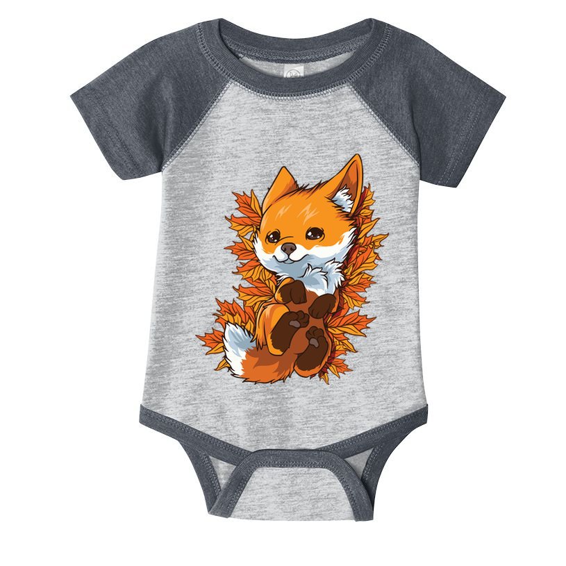 Red Forest Fox Baby Animal Autumn Fall Leaves Infant Baby Jersey Bodysuit