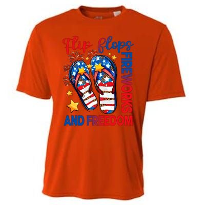 Retro Flip Flops Fireworks And Freedom American Flag Summer Gift Cooling Performance Crew T-Shirt