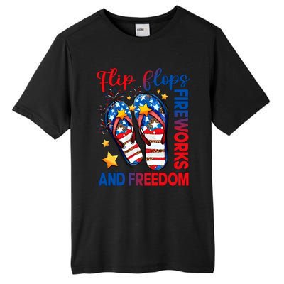 Retro Flip Flops Fireworks And Freedom American Flag Summer Gift Tall Fusion ChromaSoft Performance T-Shirt