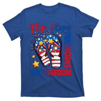 Retro Flip Flops Fireworks And Freedom American Flag Summer Gift T-Shirt