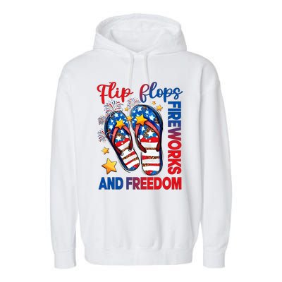 Retro Flip Flops Fireworks And Freedom American Flag Summer Gift Garment-Dyed Fleece Hoodie