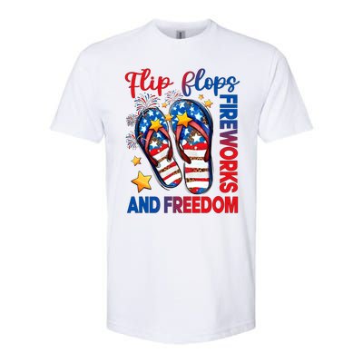 Retro Flip Flops Fireworks And Freedom American Flag Summer Gift Softstyle® CVC T-Shirt