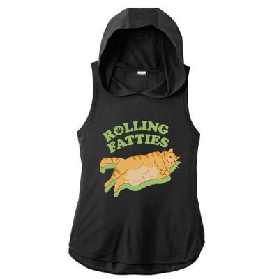 Rolling Fatties Funny Weed Cat Marijuana Ladies PosiCharge Tri-Blend Wicking Draft Hoodie Tank