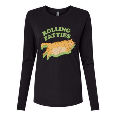 Rolling Fatties Funny Weed Cat Marijuana Womens Cotton Relaxed Long Sleeve T-Shirt