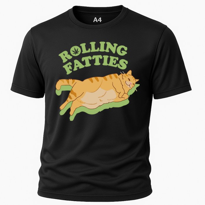 Rolling Fatties Funny Weed Cat Marijuana Cooling Performance Crew T-Shirt