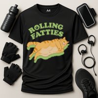 Rolling Fatties Funny Weed Cat Marijuana Cooling Performance Crew T-Shirt