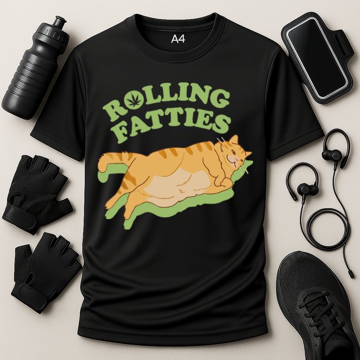 Rolling Fatties Funny Weed Cat Marijuana Cooling Performance Crew T-Shirt