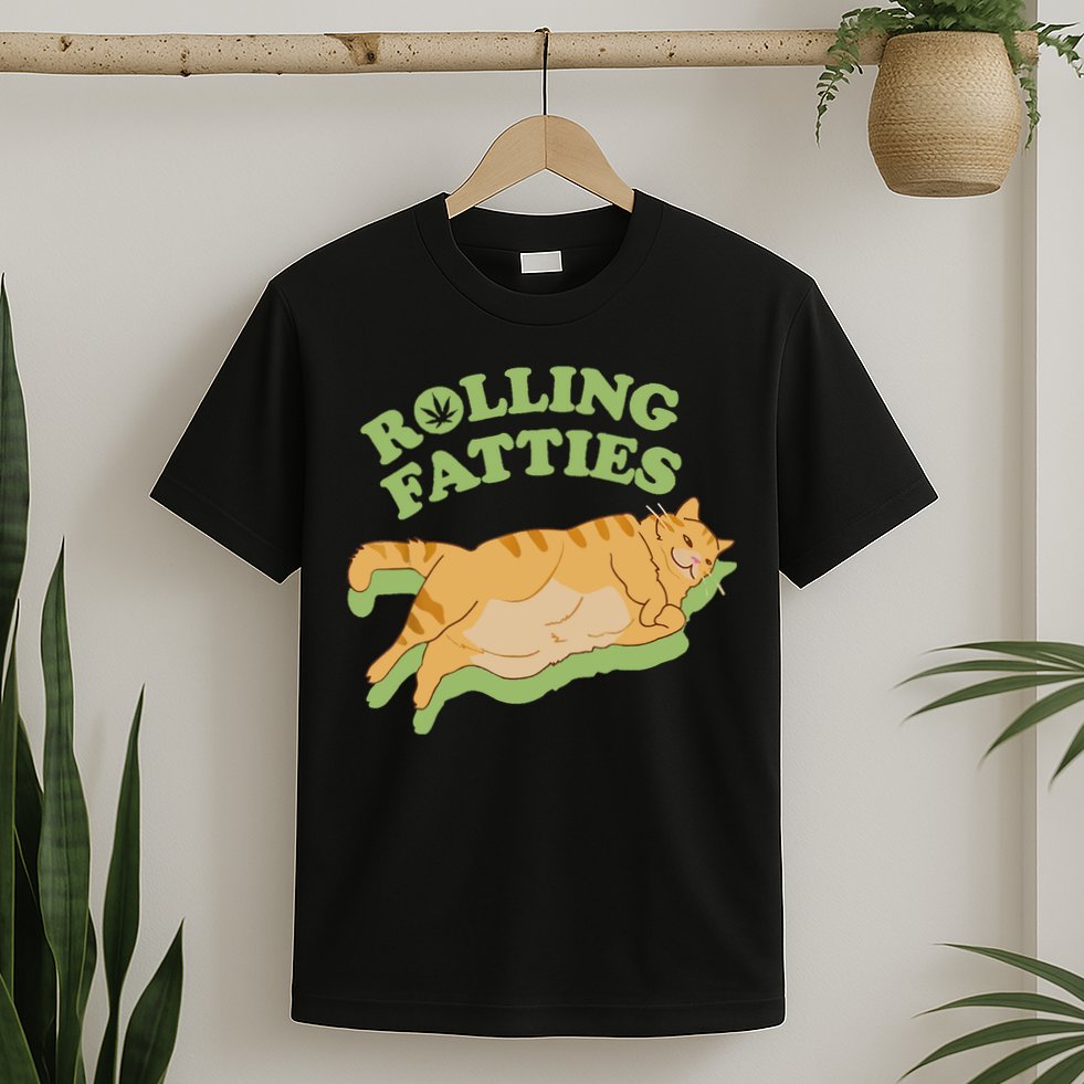 Rolling Fatties Funny Weed Cat Marijuana T-Shirt
