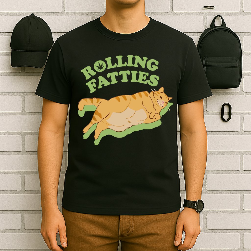 Rolling Fatties Funny Weed Cat Marijuana T-Shirt