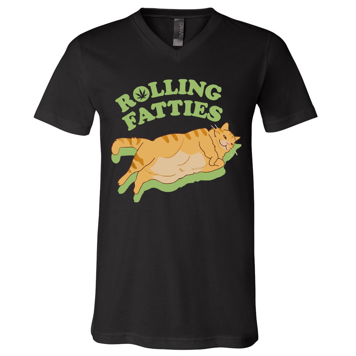 Rolling Fatties Funny Weed Cat Marijuana V-Neck T-Shirt