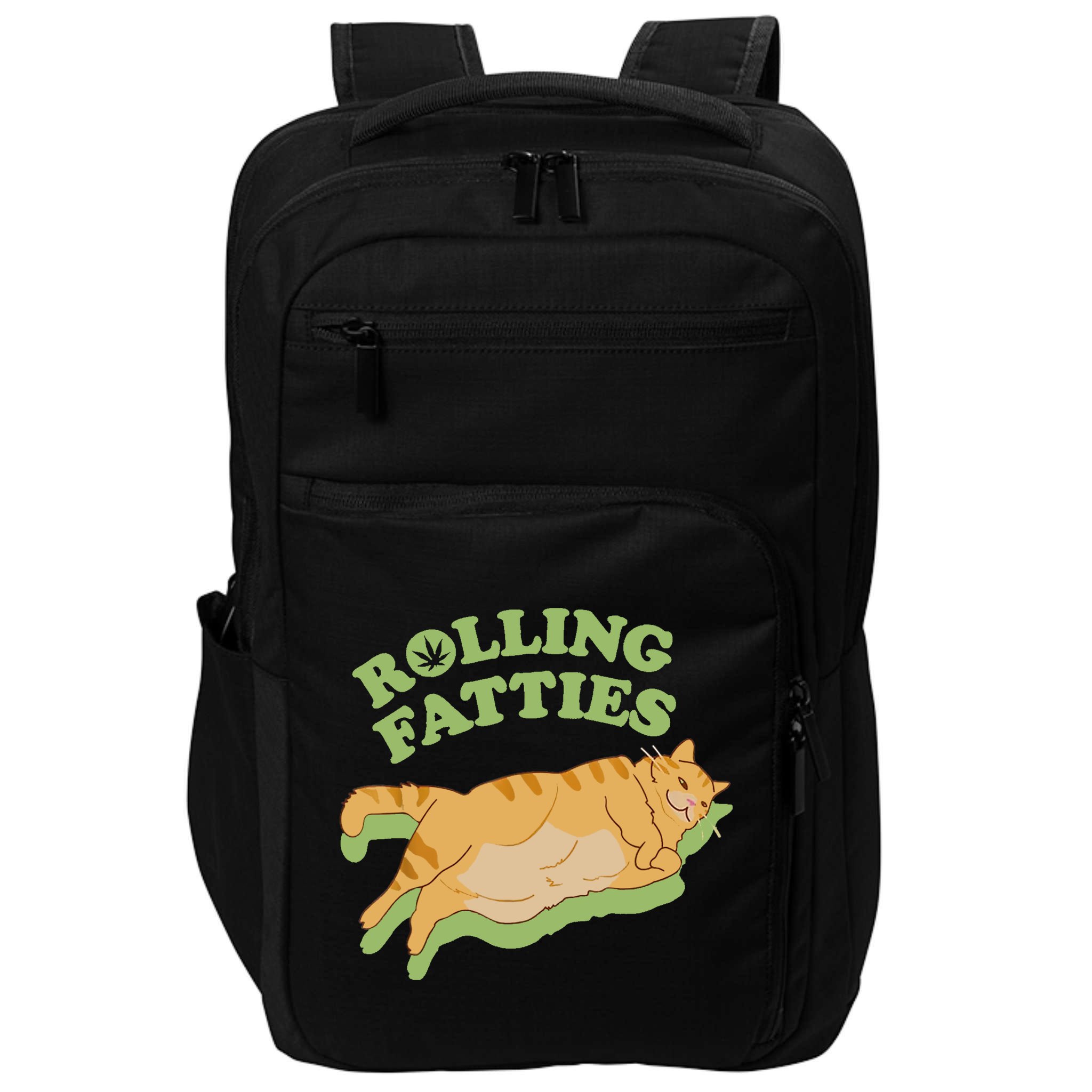 Rolling Fatties Funny Weed Cat Marijuana Impact Tech Backpack