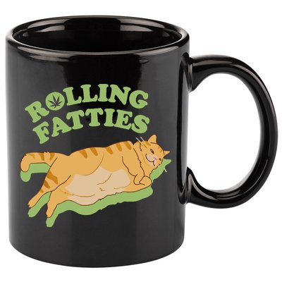 Rolling Fatties Funny Weed Cat Marijuana 11oz C Handle Ceramic Mug