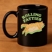 Rolling Fatties Funny Weed Cat Marijuana 11oz C Handle Ceramic Mug