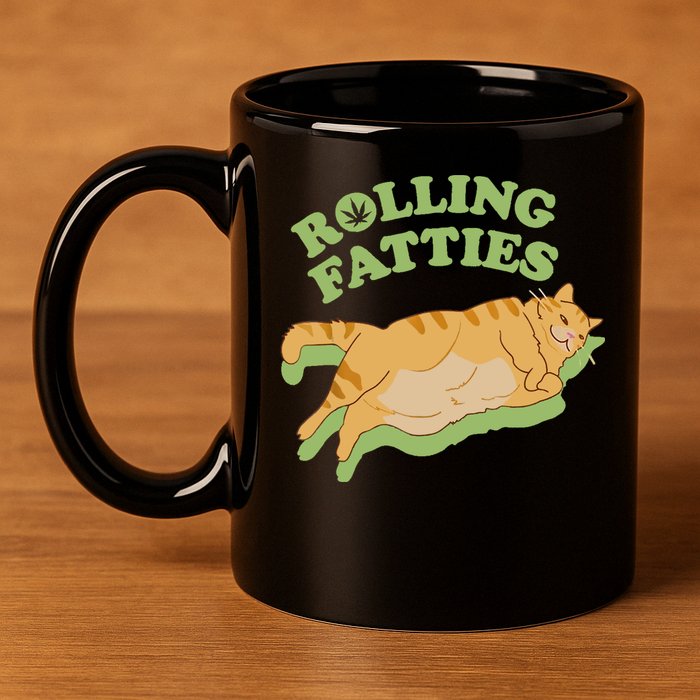 Rolling Fatties Funny Weed Cat Marijuana 11oz C Handle Ceramic Mug