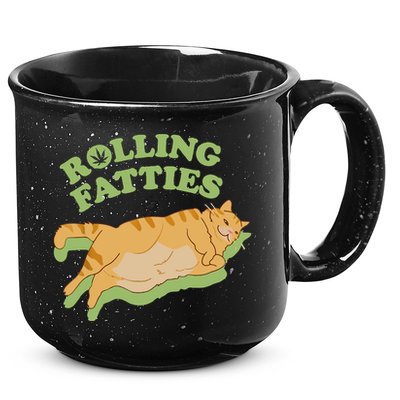 Rolling Fatties Funny Weed Cat Marijuana 15oz Campfire Ceramic Mug