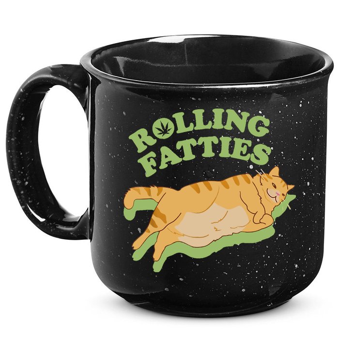Rolling Fatties Funny Weed Cat Marijuana 15oz Campfire Ceramic Mug