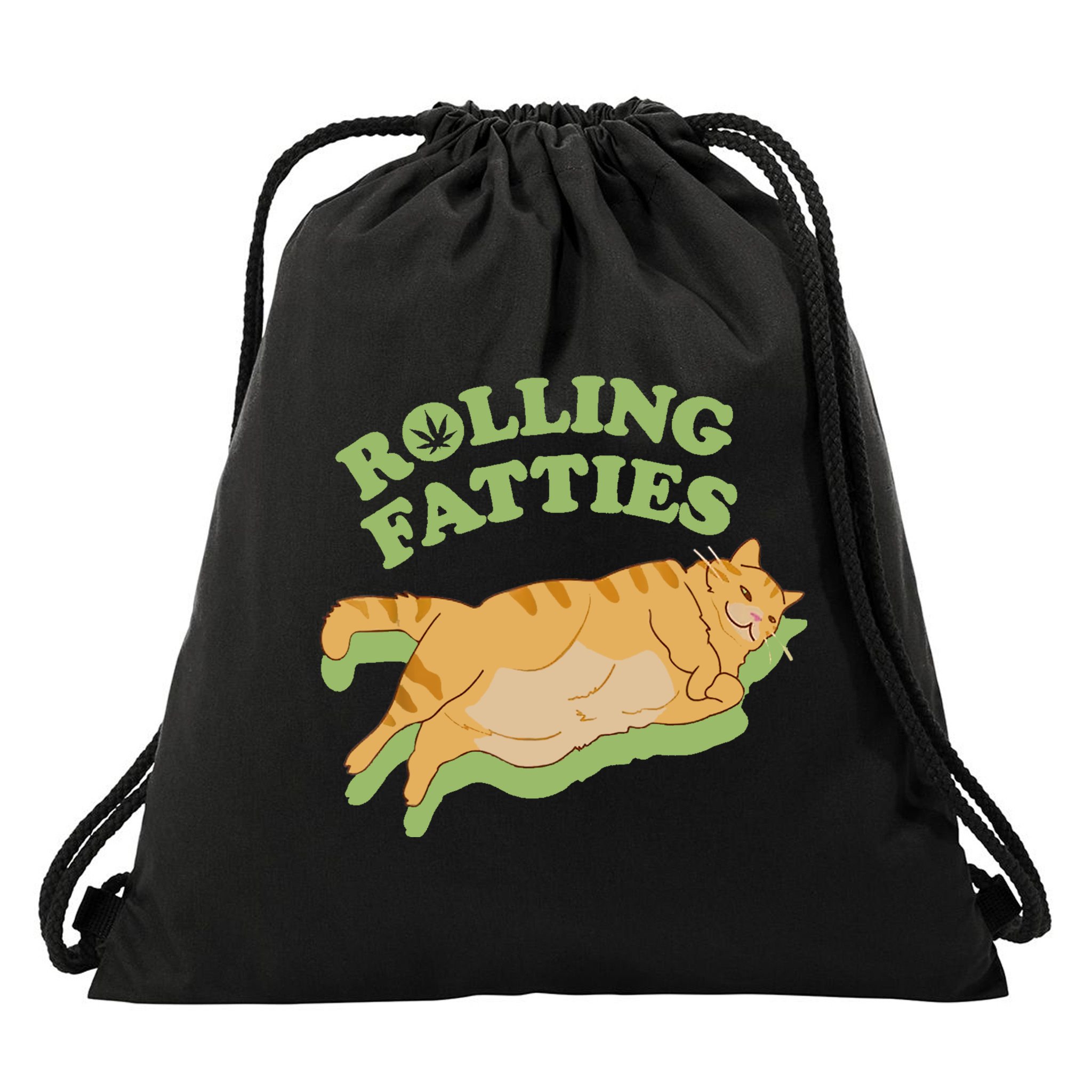 Rolling Fatties Funny Weed Cat Marijuana Drawstring Bag