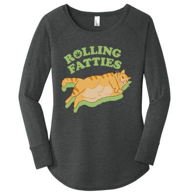 Rolling Fatties Funny Weed Cat Marijuana Women's Perfect Tri Tunic Long Sleeve Shirt