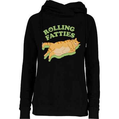 Rolling Fatties Funny Weed Cat Marijuana Womens Funnel Neck Pullover Hood