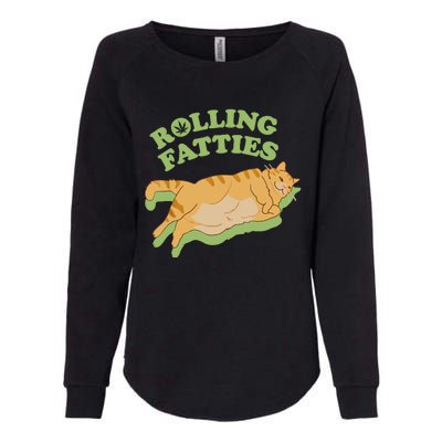 Rolling Fatties Funny Weed Cat Marijuana Womens California Wash Sweatshirt