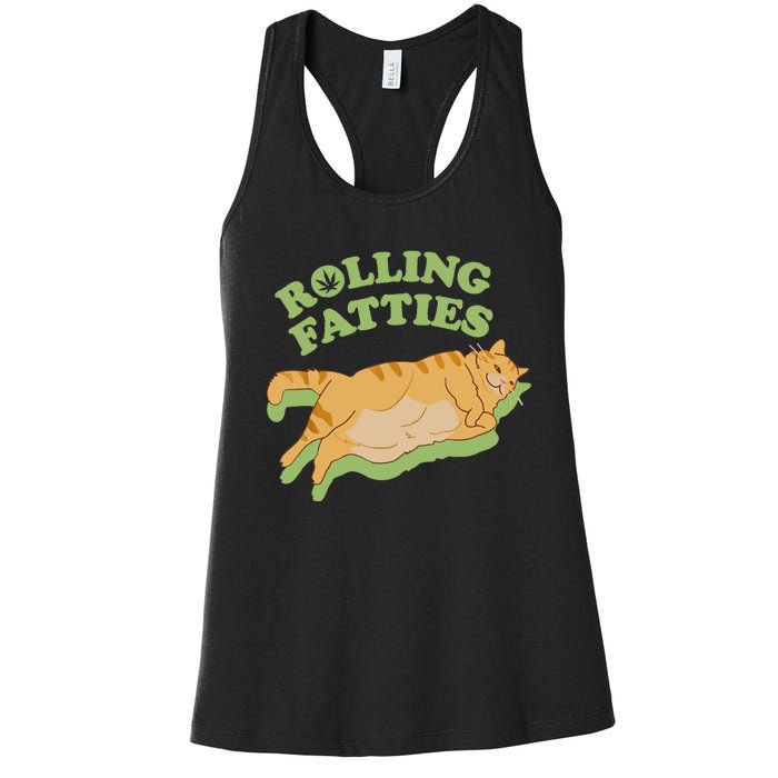 Rolling Fatties Funny Weed Cat Marijuana Women's Racerback Tank